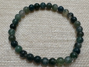Agate - Moss Agate with Accent Bead - Elasticated 20cm Bracelet (SHMB2691) 