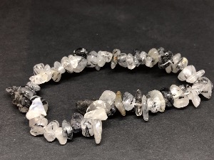 Black Tourmaline in Quartz - Gemstone chip bead bracelet (Selected)