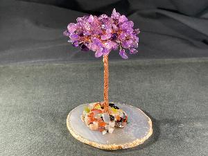 Amethyst Crystal Tree with Agate Slice & Mixed Crystal Gems (REF:CTREE-A11)