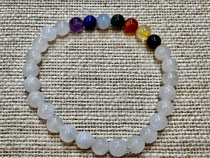 Chakra - with White Jade 6mm Beads - 18cm (Small) Elasticated Bracelet (refSHMB122869)