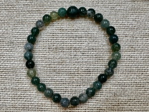 Agate - Moss, 6mm Beads with 8mm Accent Bead - Elasticated 19cm Bracelet (SHMB2694) 