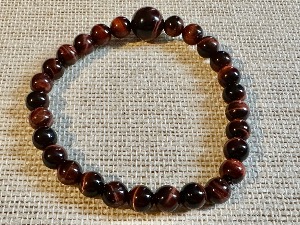 Tiger Eye - Red 6mm Beads with Accent 10mm Bead - 18cm Elasticated Bracelet (SHMB2731)