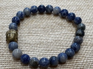 Lapis - Lapis Denim 6mm Beads with Golden Buddha Head Accent - 17cm (Very Small) Elasticated Bracelet (SHMB122858)